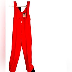 Vintage red obermeyer overalls.  Snow and ski attire